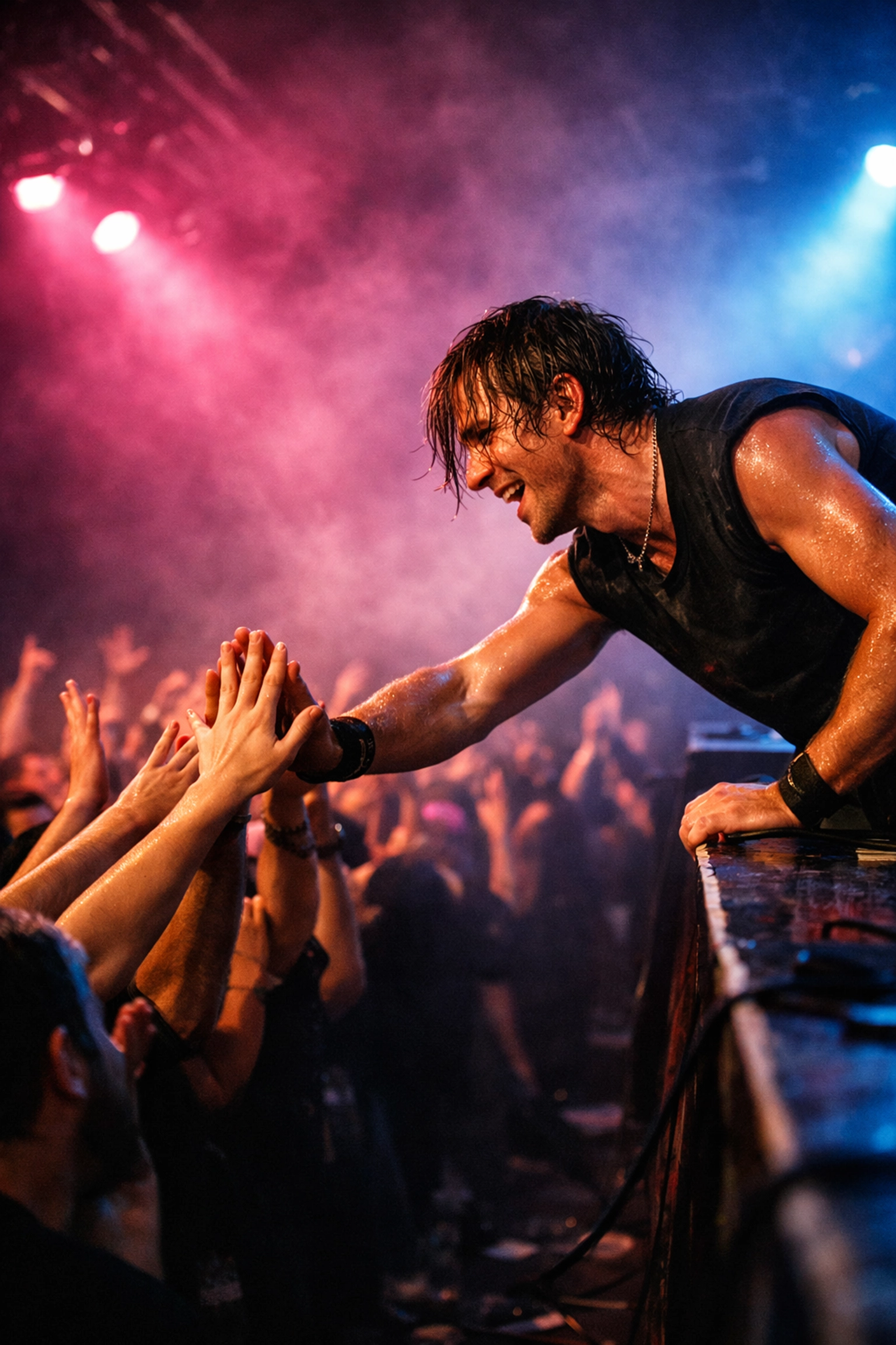 Musician engaging with a vibrant crowd during a live concert to build a dedicated fan community.