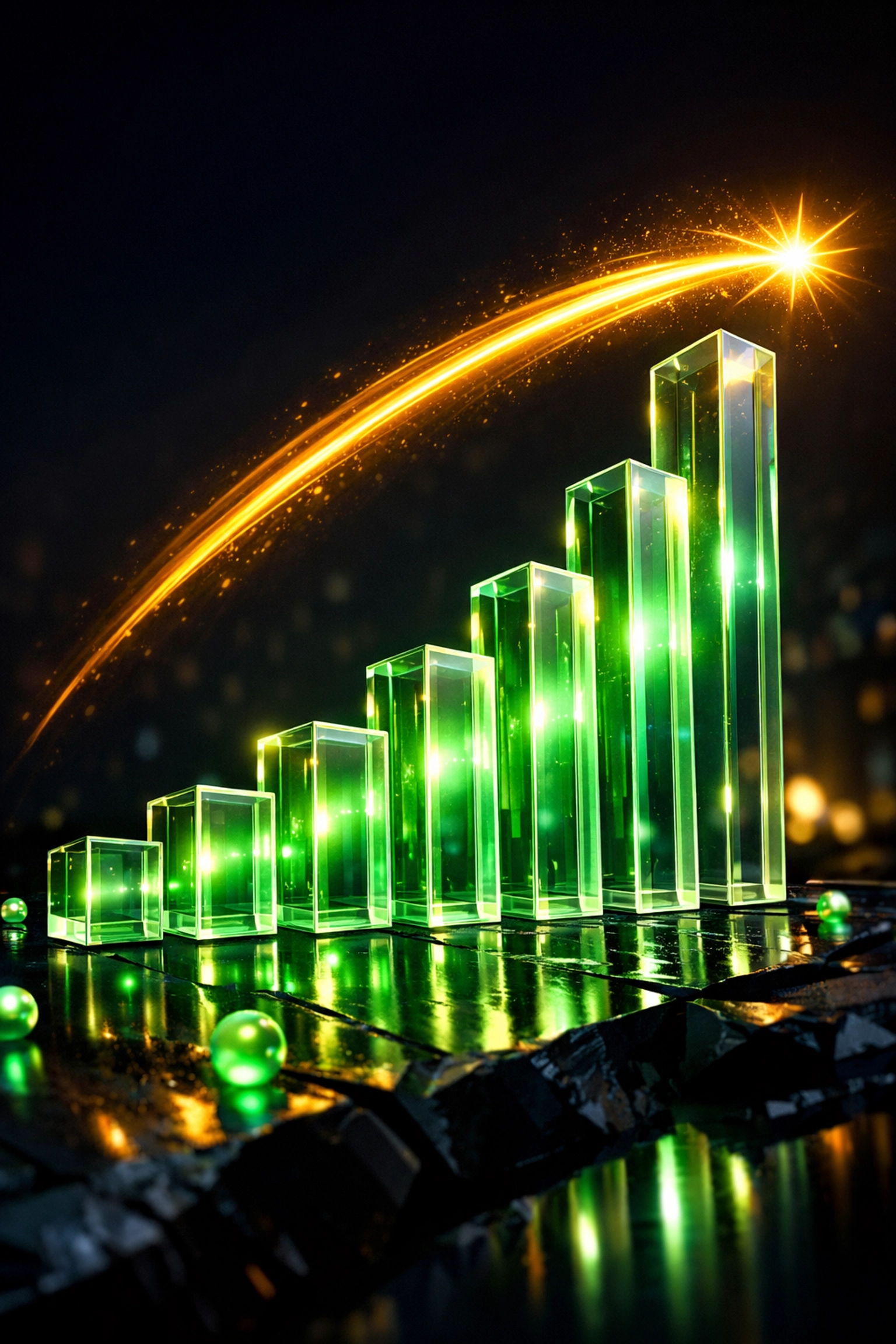 Rising green bar charts illustrating significant growth in lead generation and business conversion rates.