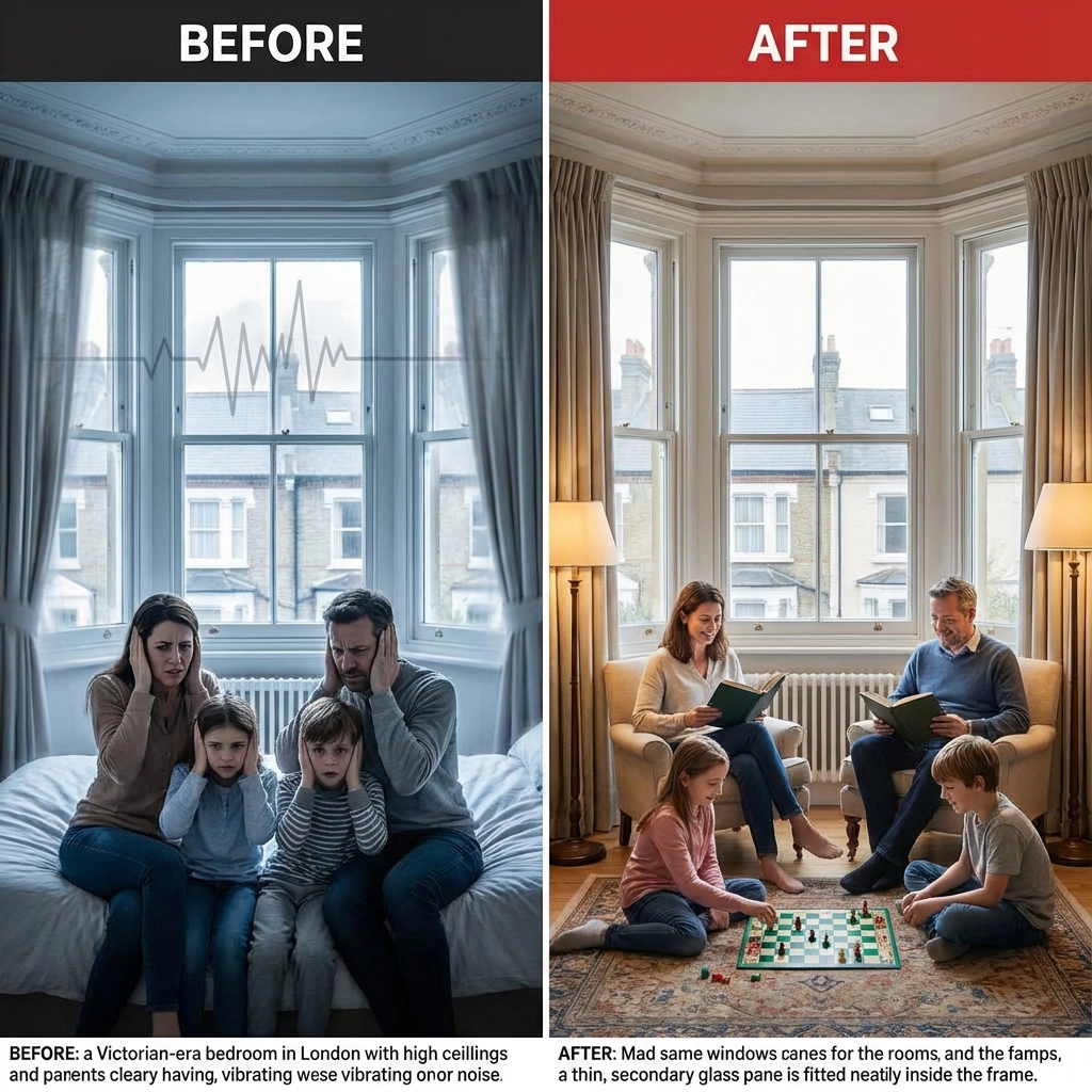 Peaceful bedroom with secondary glazing installed