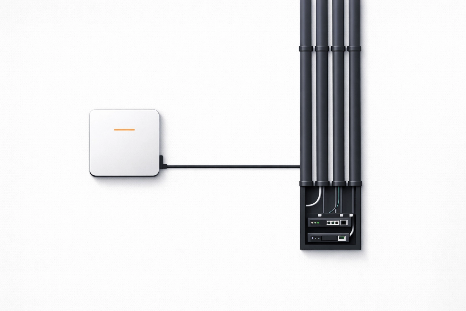 Professionelle Netzwerk-Infrastruktur mit WLAN Access Point und Steigleitungen für stabiles Smart Home in Wien.