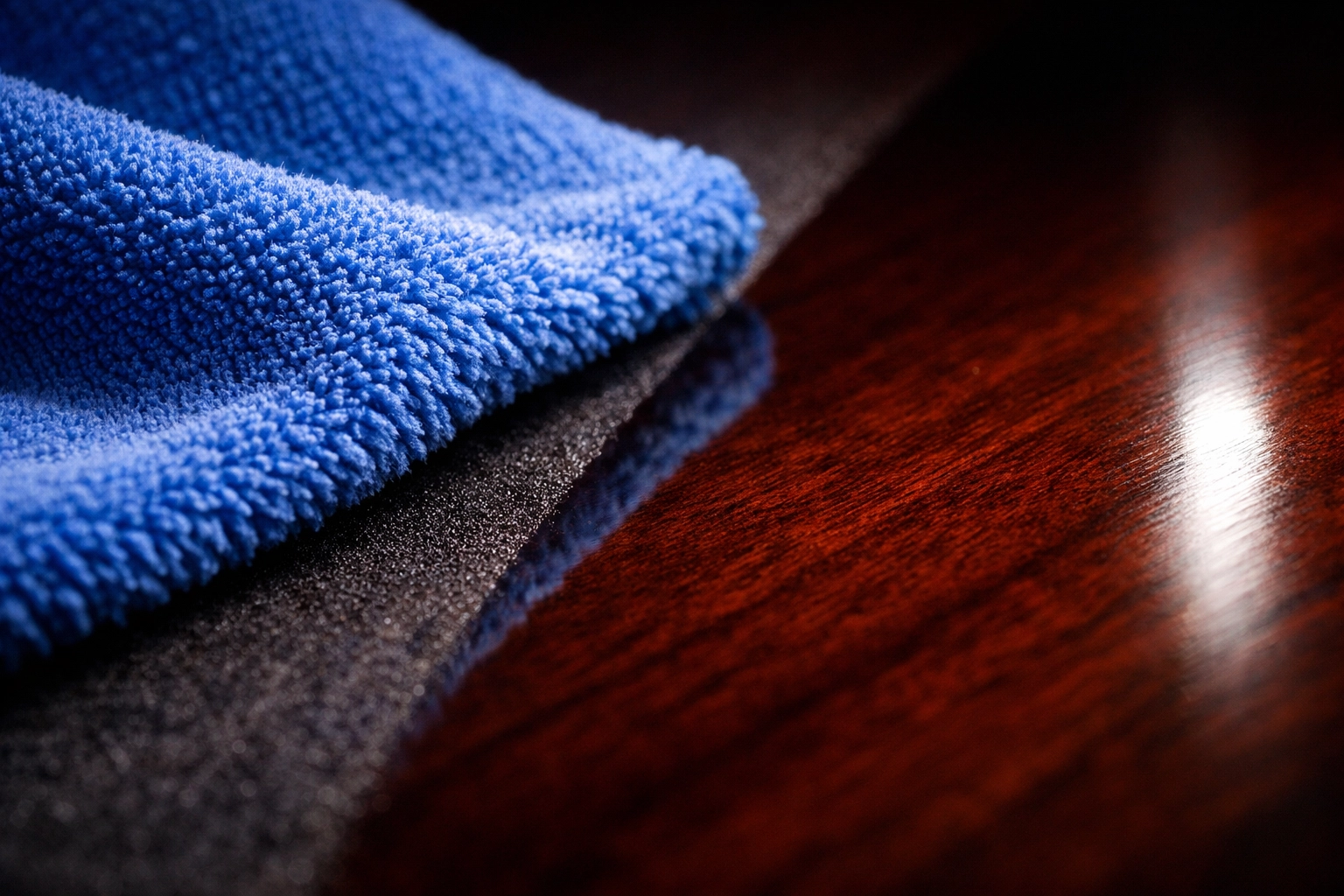 Detailed deep cleaning in Marlborough using a microfiber cloth to remove allergens from wooden furniture.