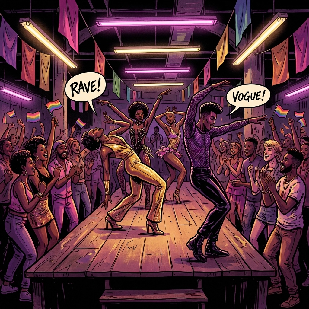 Black LGBTQ+ community voguing at underground ball in Rio de Janeiro