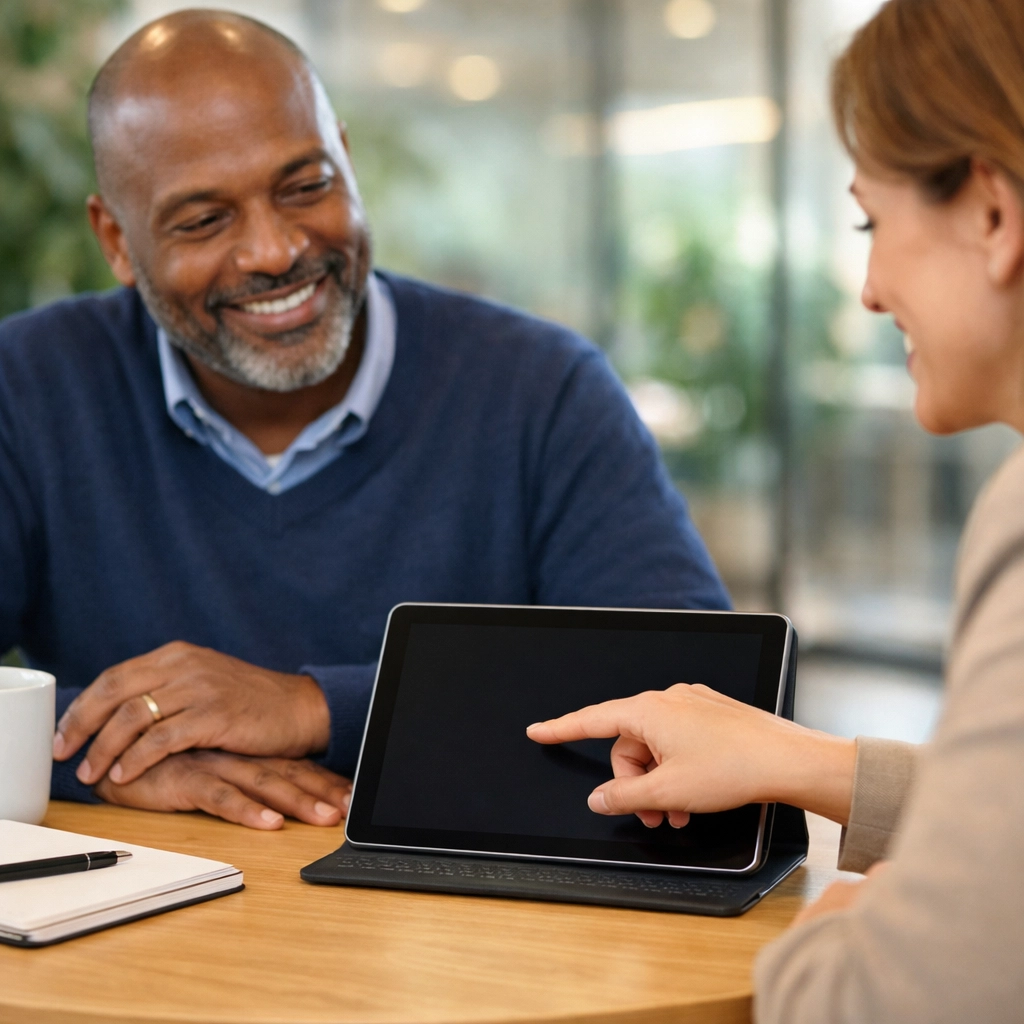 Two professionals collaborating in a modern office, showing a partnership for efficient sales progression.