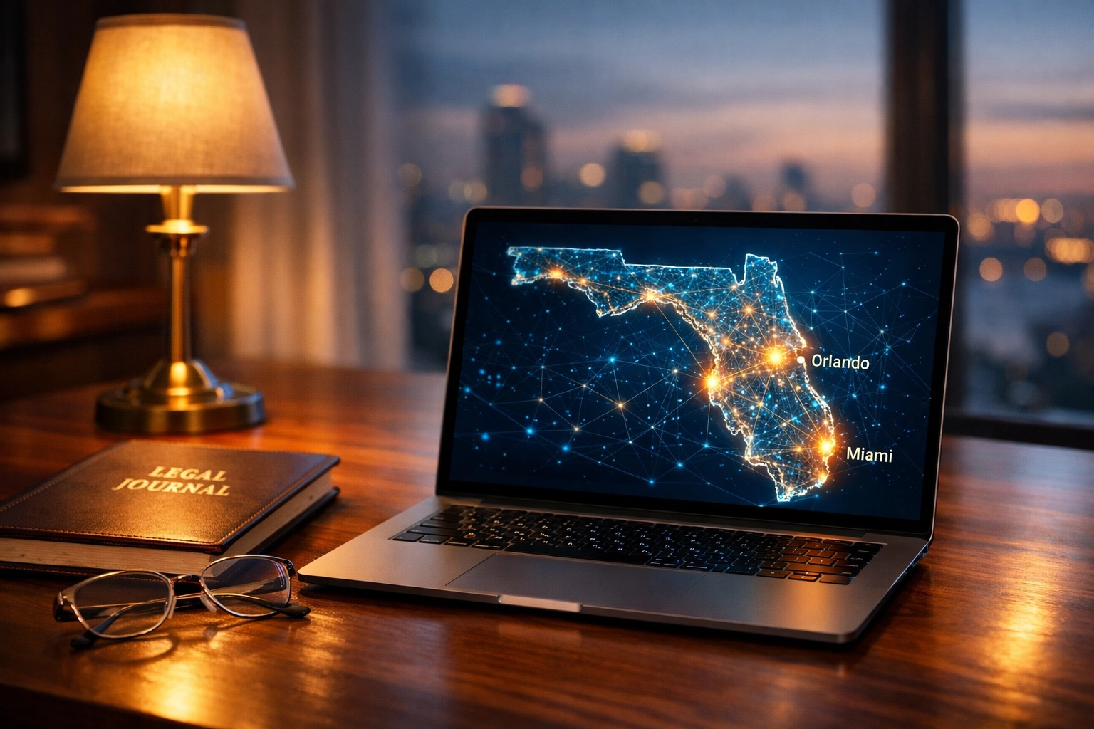 Florida skip tracing services digital map connecting Orlando legal support and Tampa process serving locations.