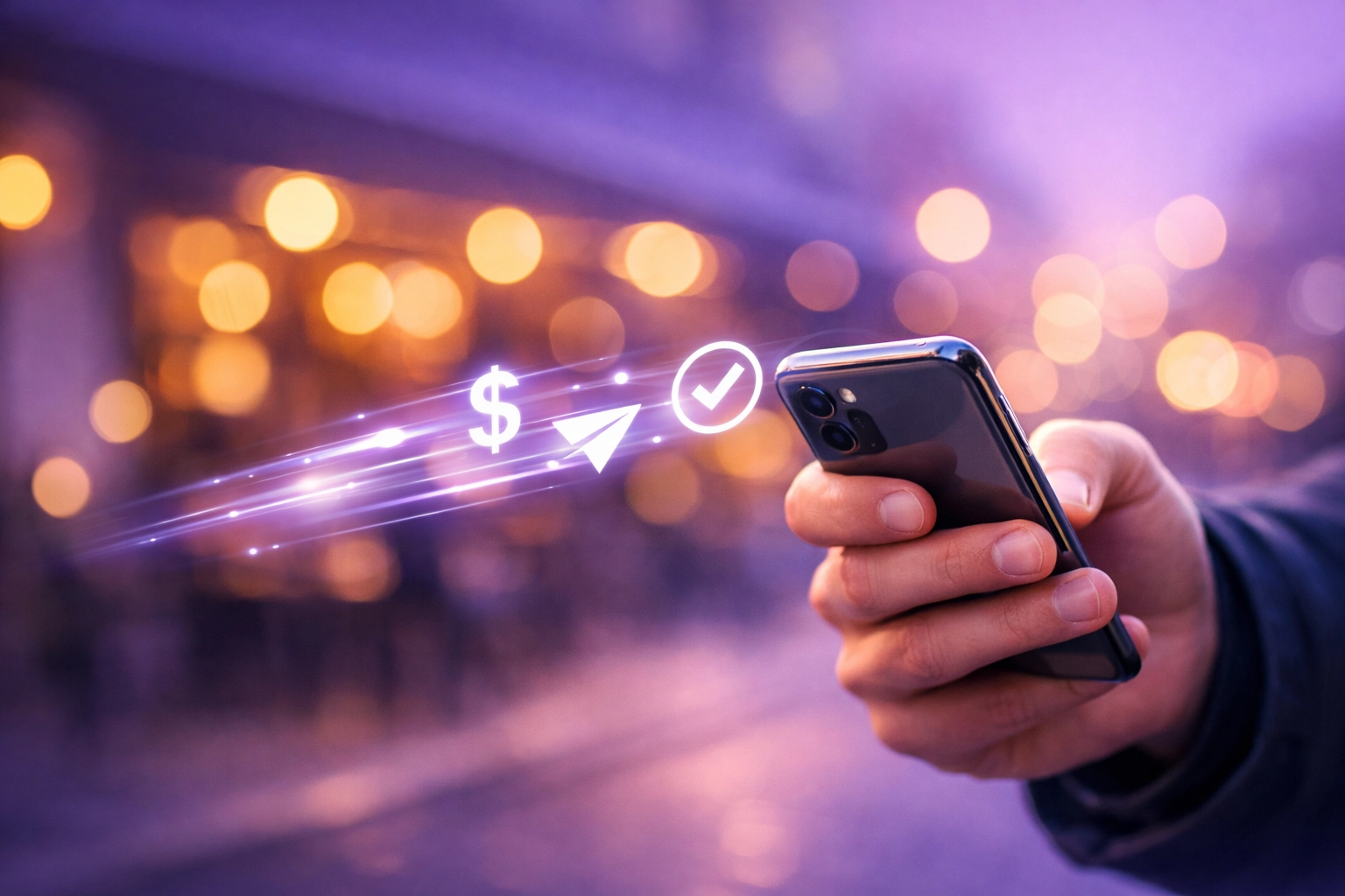 Person holding a smartphone for a quick same-day payday loan e-transfer in the city.