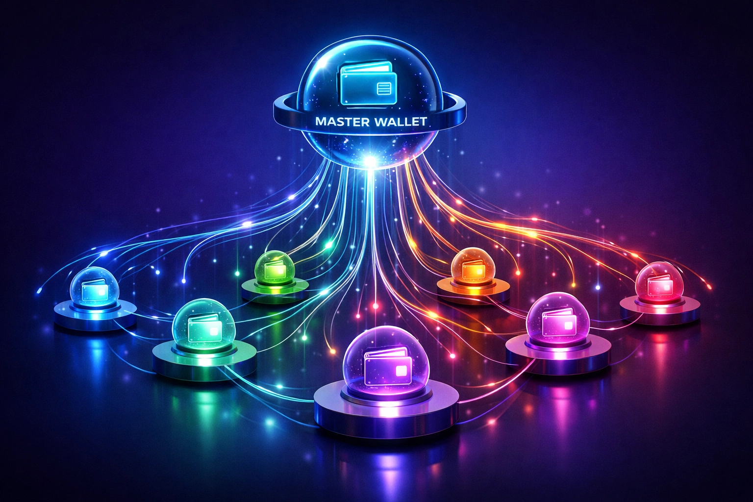 Master wallet architecture with multiple sub-wallets for multi-location merchant tracking