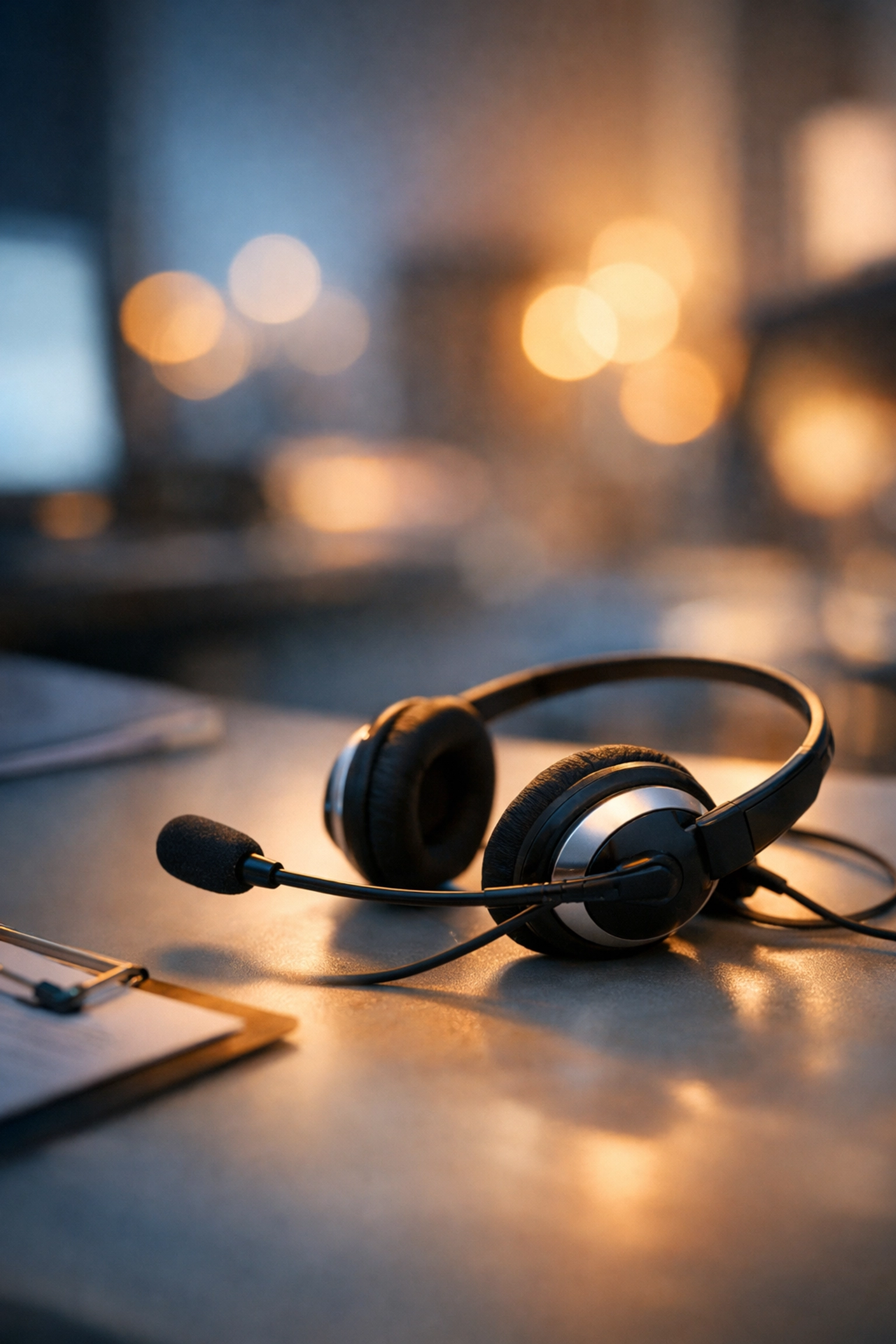 Professional call center headset for empathy-based crisis intake at addiction treatment facility