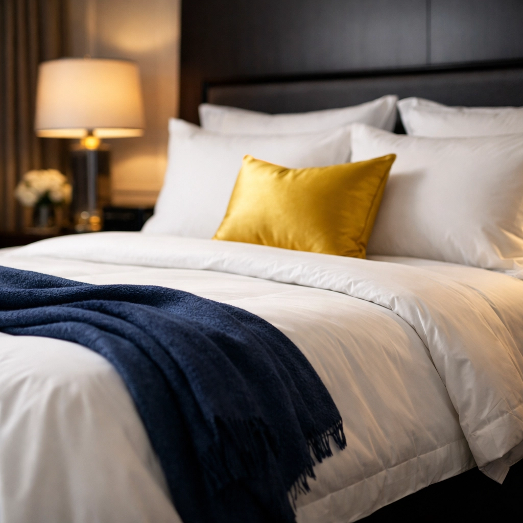 A perfectly made luxury bed showcasing the efficiency of a weekly house cleaning MA service.