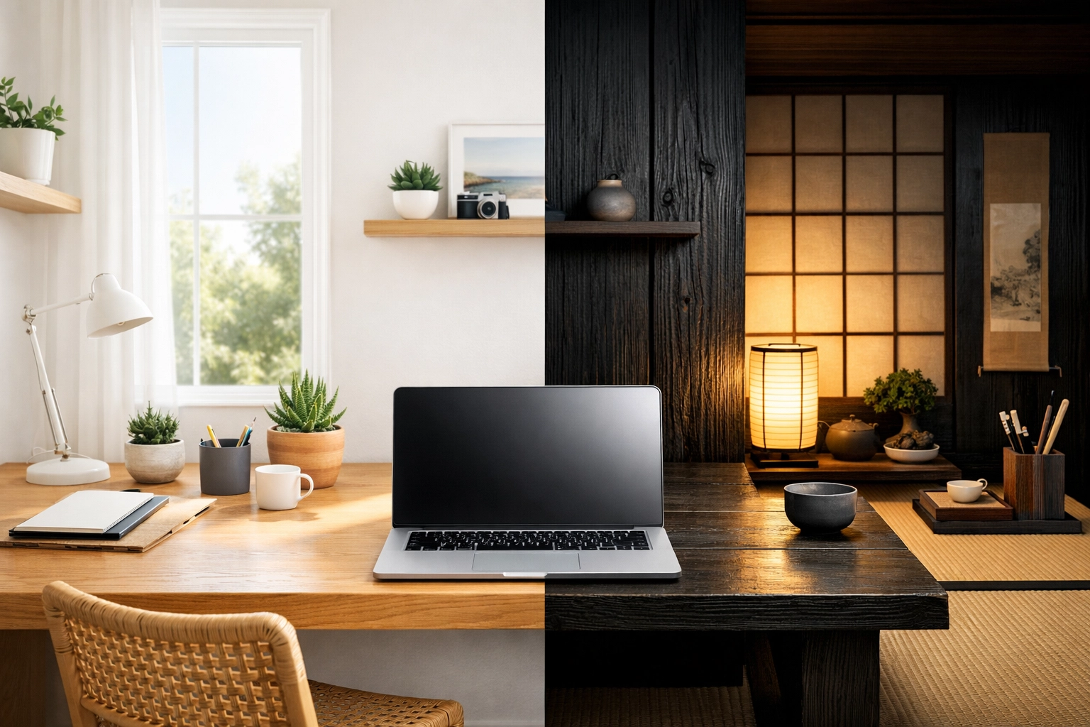 Comparison of office styles in California and Japan highlighting localized content transcreation for global trust.