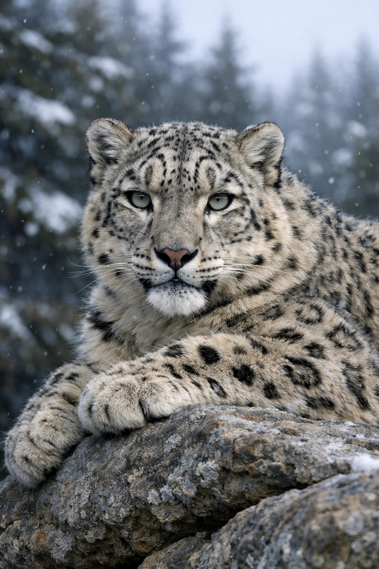 Intimate portrait of a snow leopard on rocks, emphasizing a mission-driven approach to zoo and aquarium marketing.