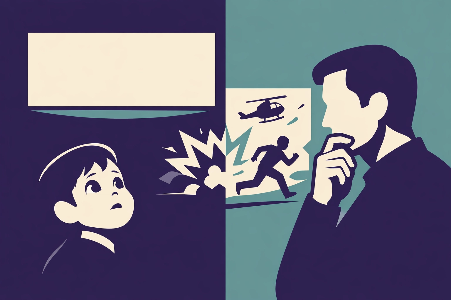 Parent considering movie content concerns while child watches screen