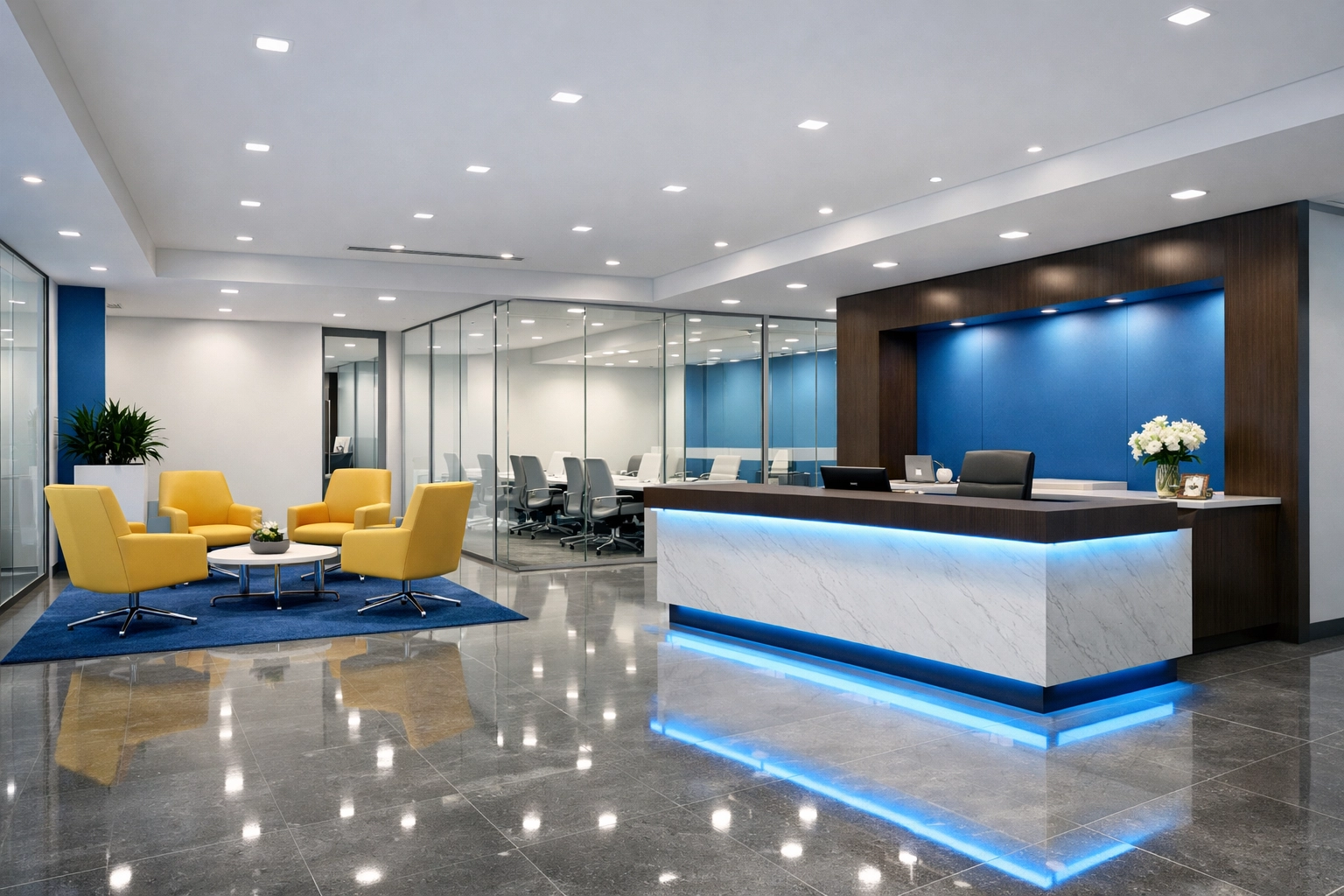 Clean and professional office lobby in the MetroWest region, perfect for commercial cleaning services.