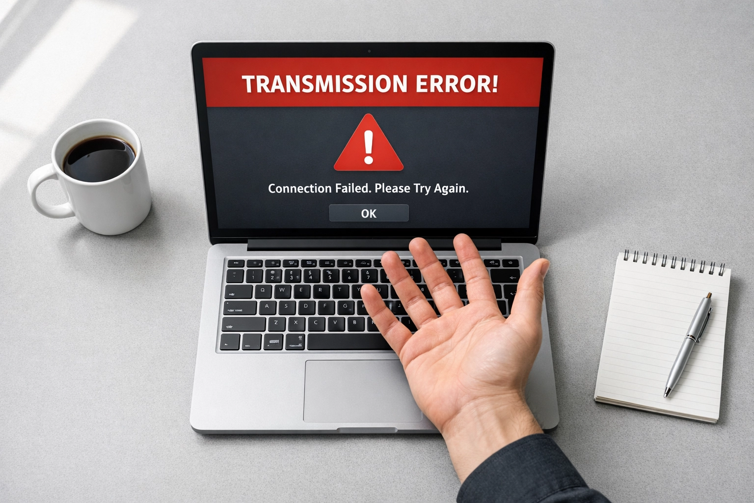 Tax software transmission error on laptop screen during ERO filing process