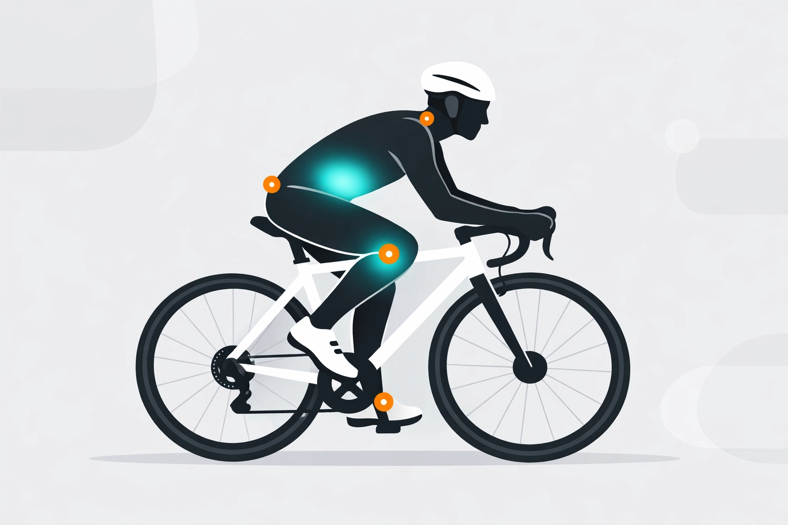 Minimalist graphic showing ideal cycling form and core alignment to prevent injury during tough intervals.