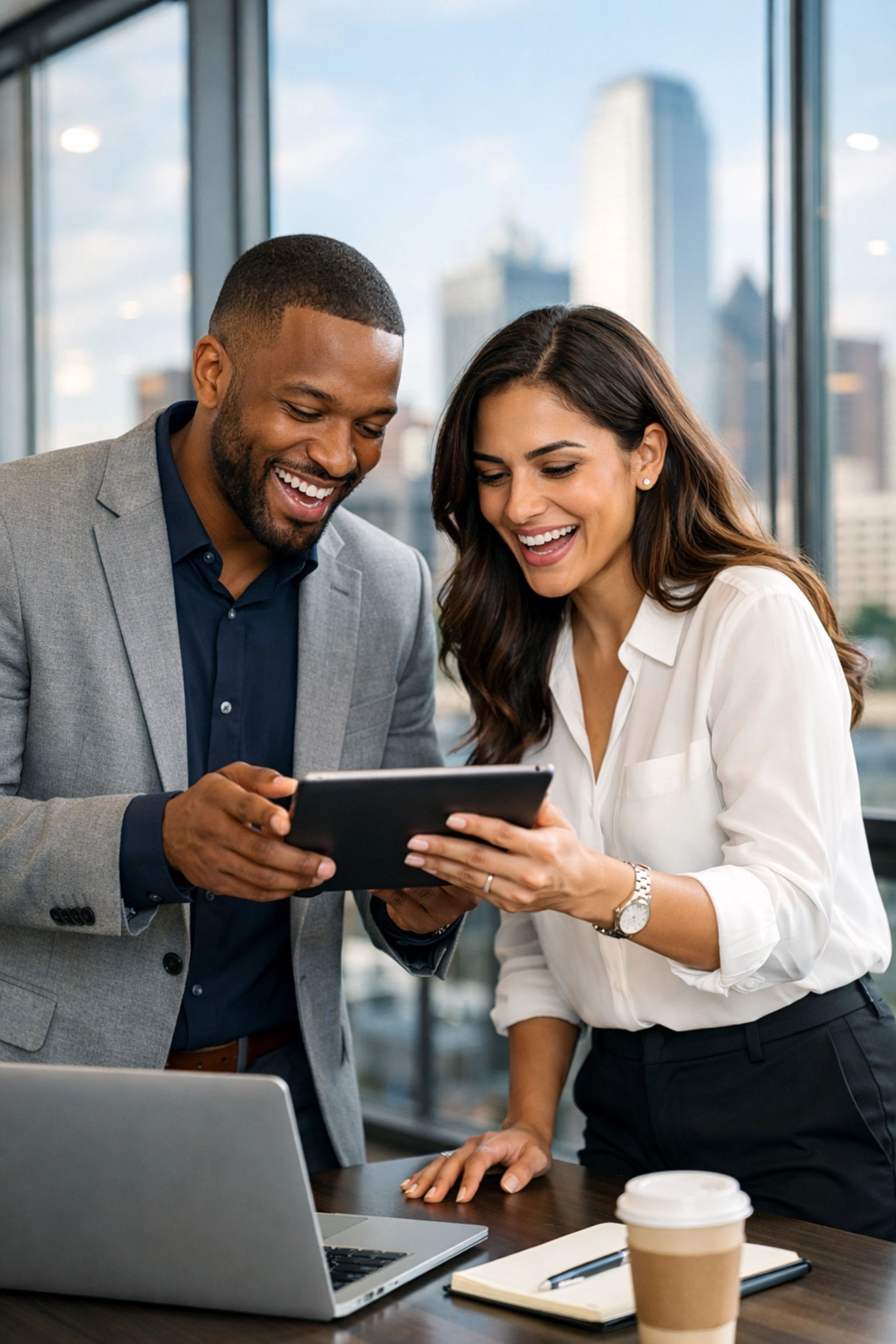 Entrepreneurs in Dallas collaborating on a professional website design for their new small business.