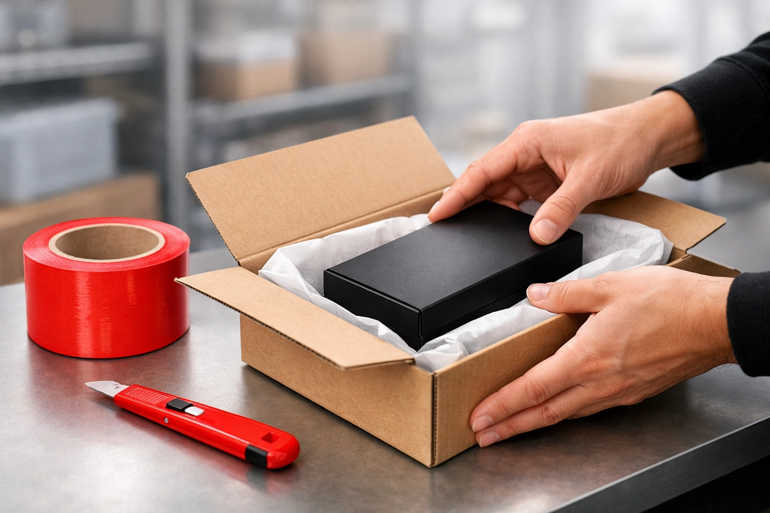 Professional e-commerce packing and fulfilment services at a modern Hertford storage facility.