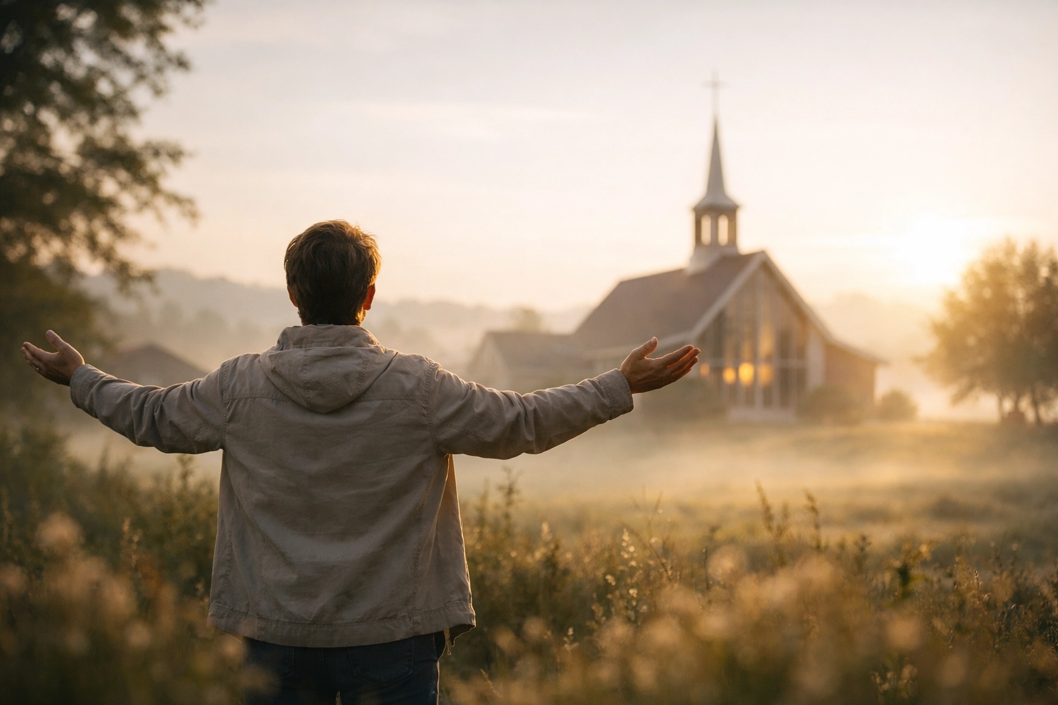 A person standing at sunrise with open hands, finding biblical peace and surrendering anxiety to God.