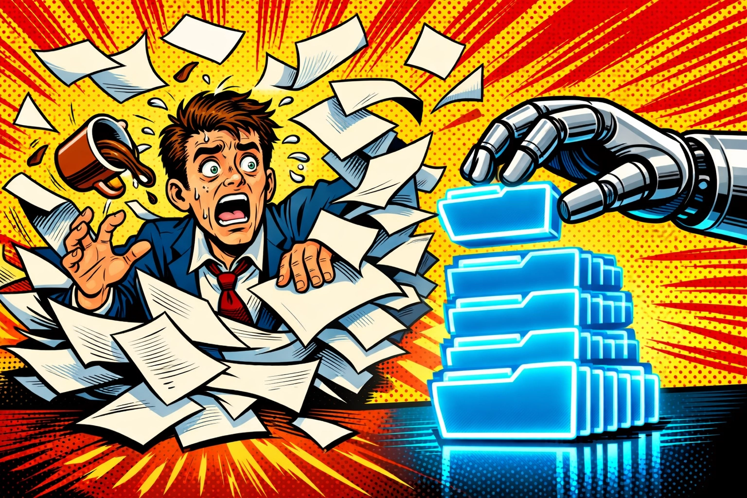 Workflow automation for small business replacing chaotic manual paperwork with organized digital files.