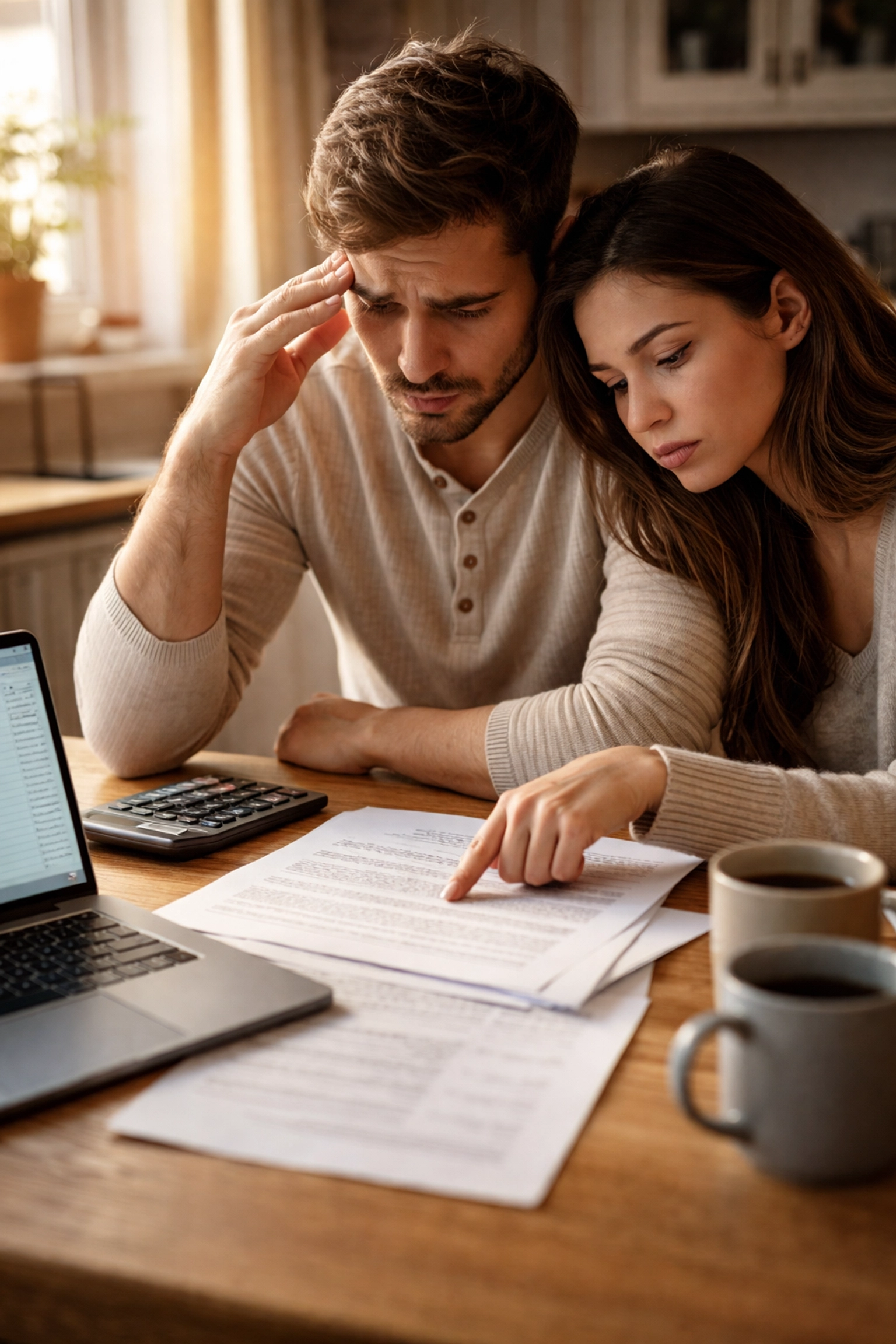 Homebuyers reviewing mortgage documents and a 2-1 buydown worksheet—improving affordability for investor-friendly listings found in an investment property MLS