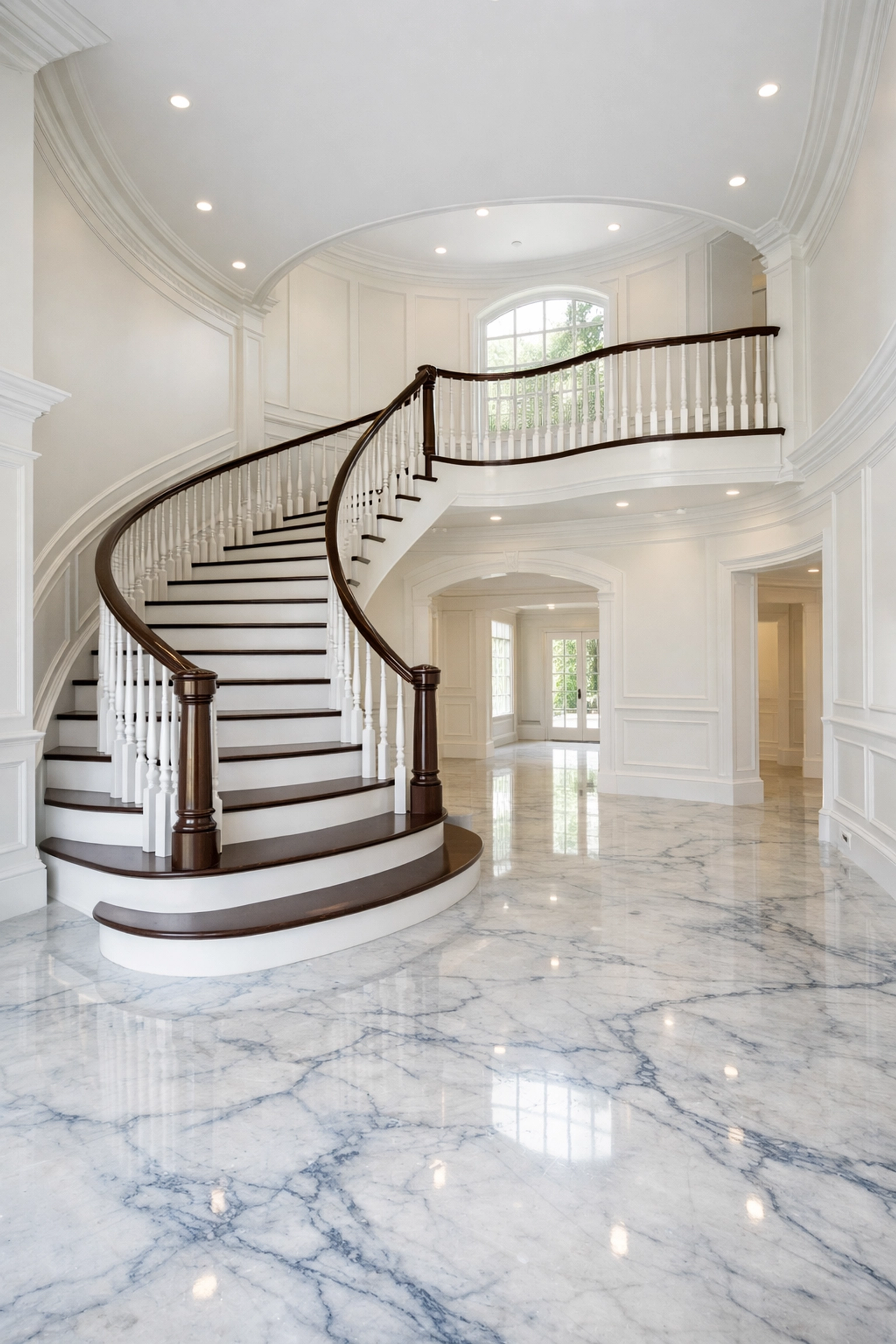 Empty grand foyer with marble floors following move-in residential cleaning Massachusetts in Dover.