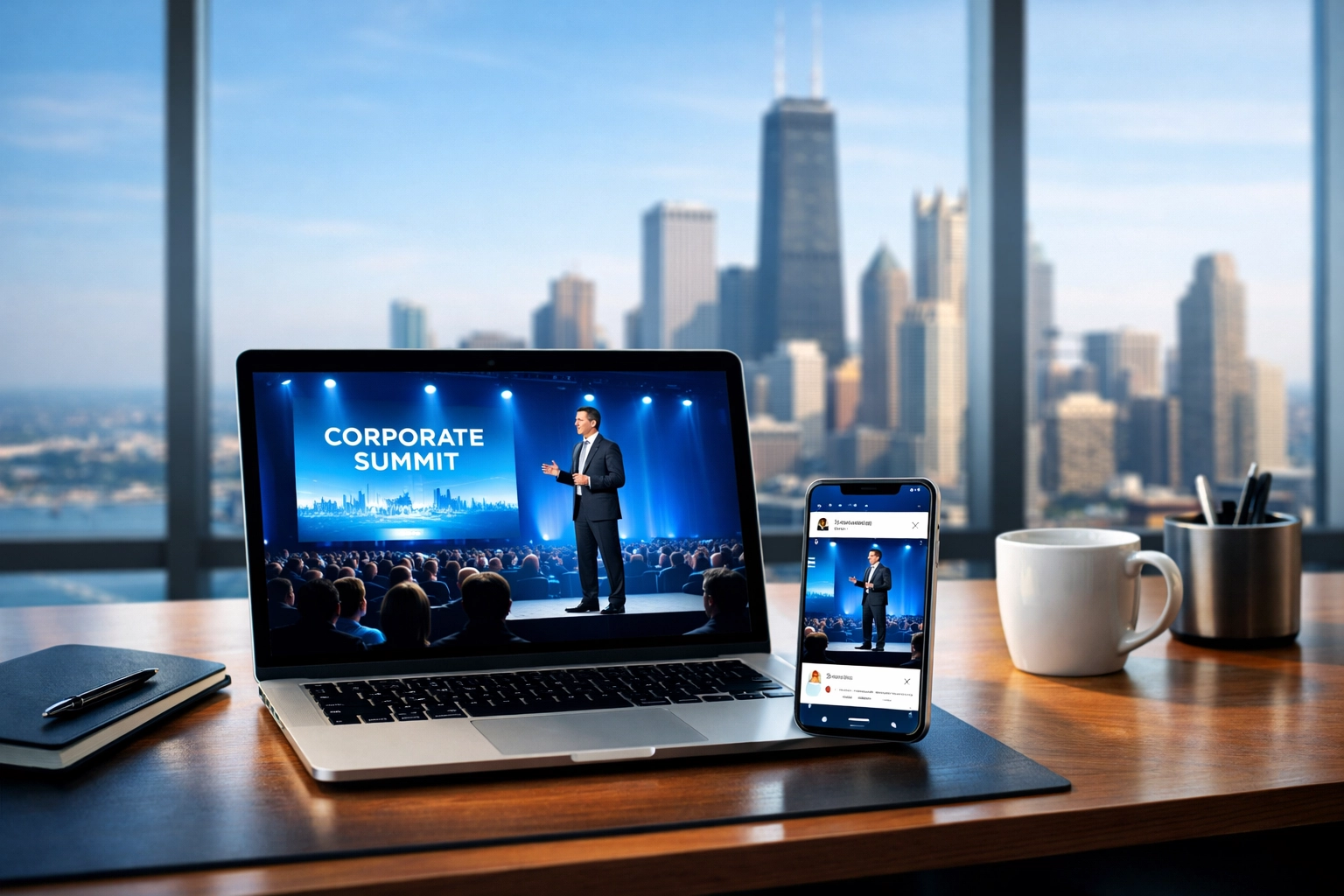 Corporate event photography used for social media and website marketing in a Chicago office workspace.