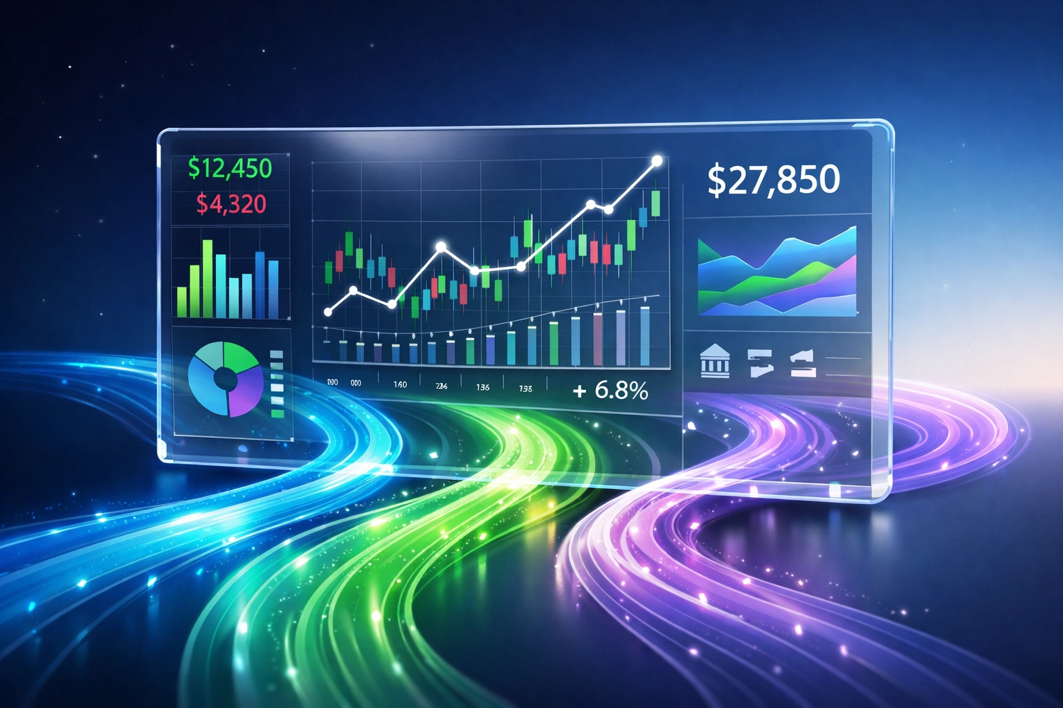 Cash flow forecasting dashboard showing incoming and outgoing business funds with financial charts