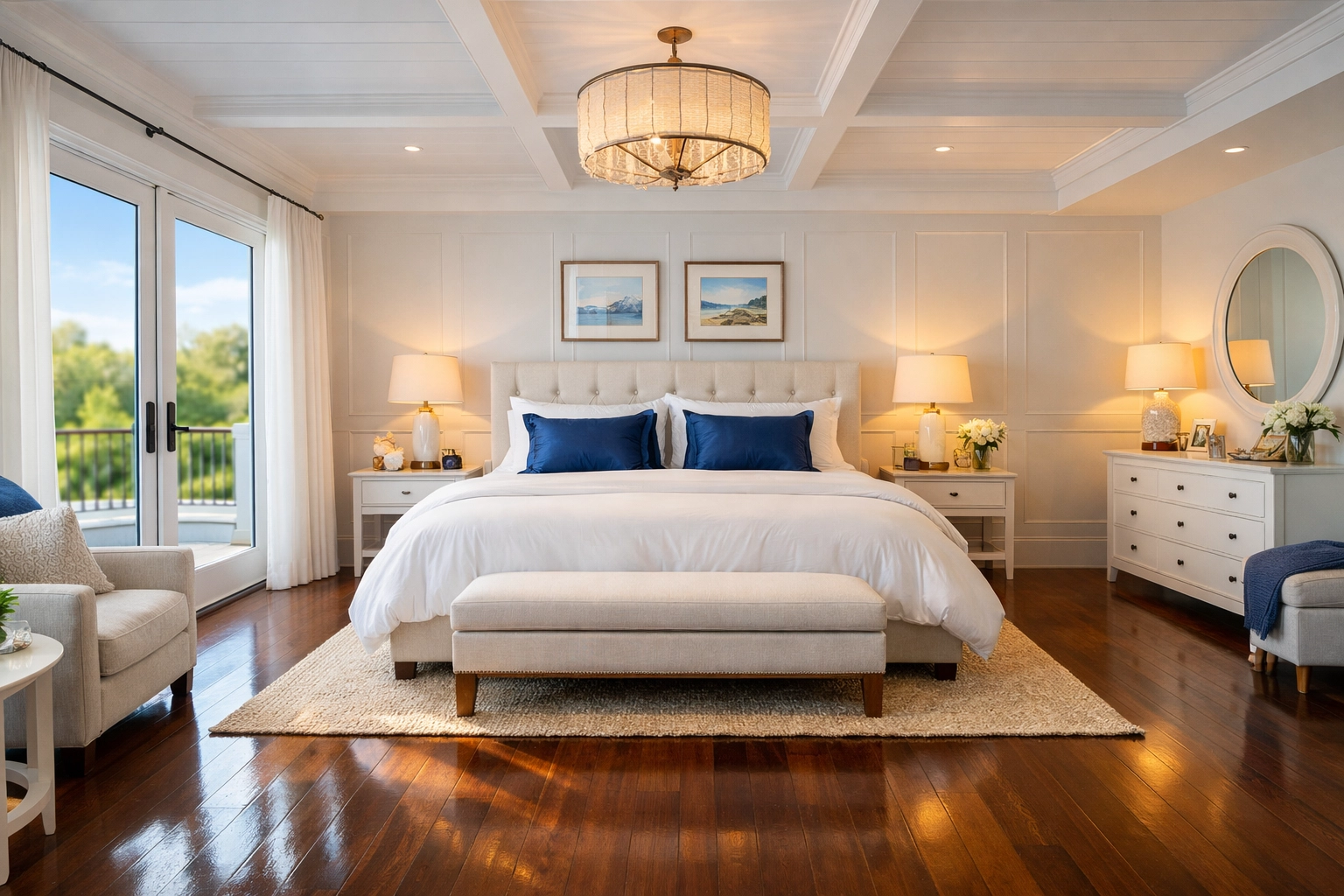 A dust-free luxury bedroom in Hingham, proof that avoiding common cleaning mistakes creates a serene sanctuary.