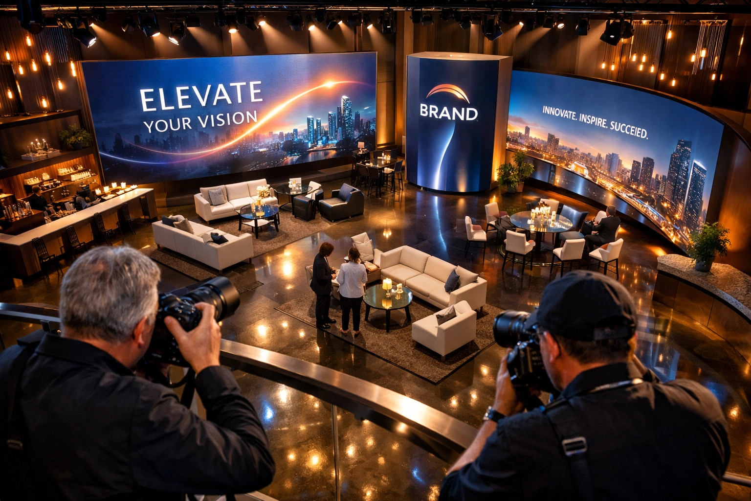 Corporate brand activation space with professional event photography and branding