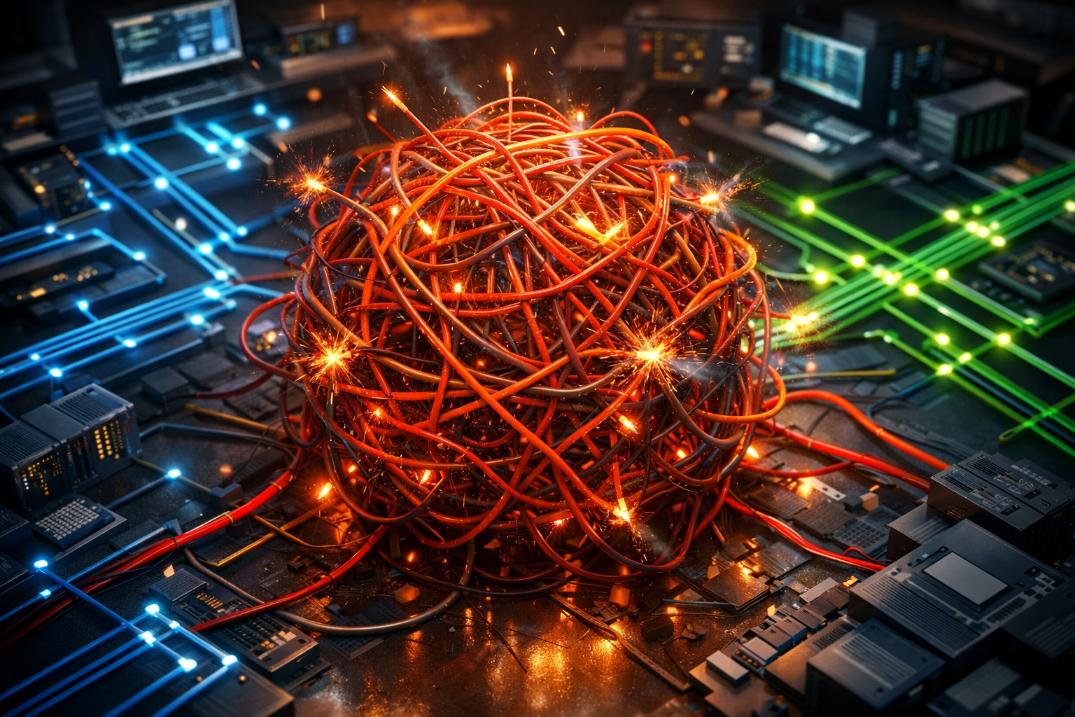 Technical debt visualization showing poor ServiceNow implementation versus properly architected system
