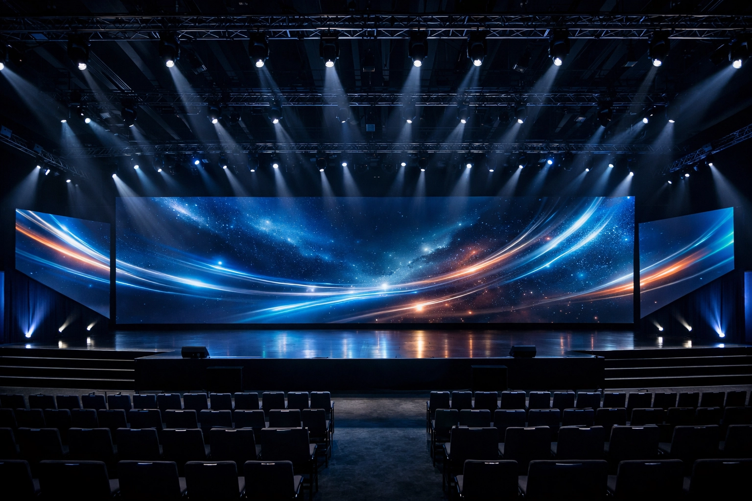 Professional corporate event stage design with immersive LED backdrops and creative lighting by Dakdan Worldwide.