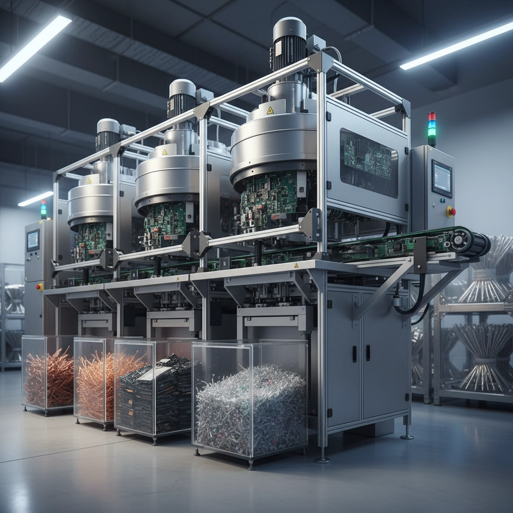 printed circuit board recycling equipment with separated constituent components