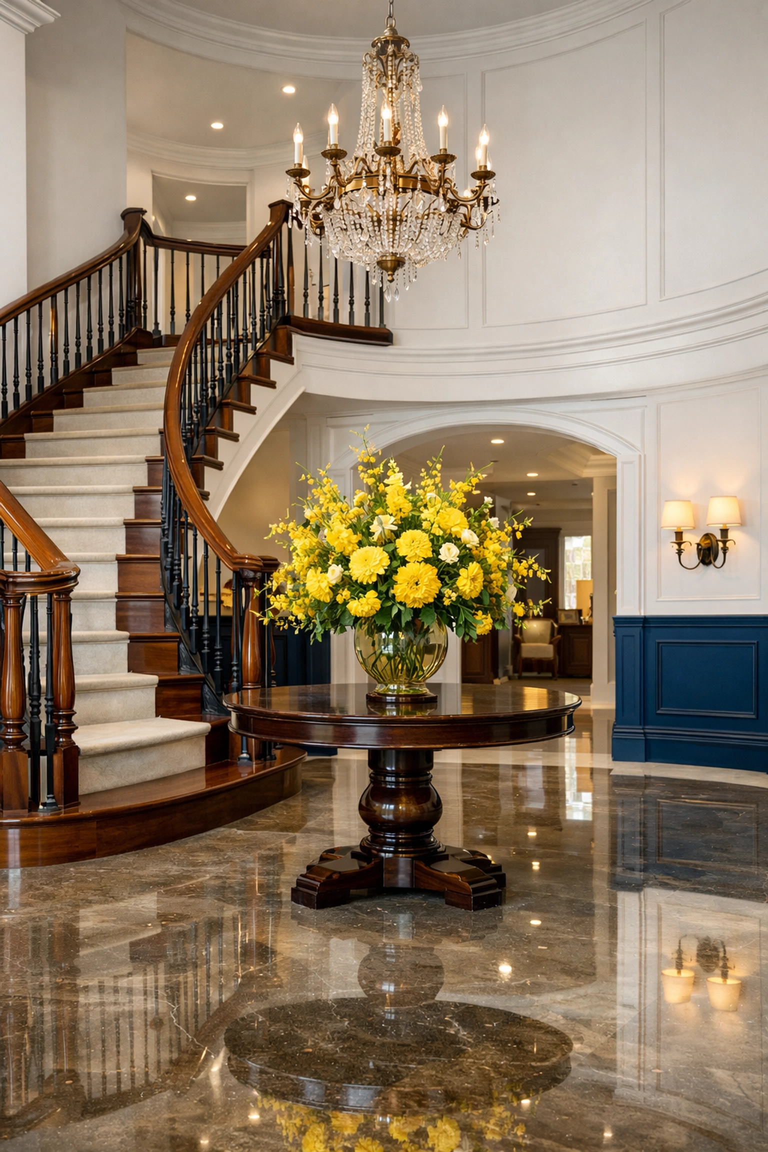 Impeccably clean luxury home entryway in Concord MA maintained by professional cleaners for a sanctuary feel.