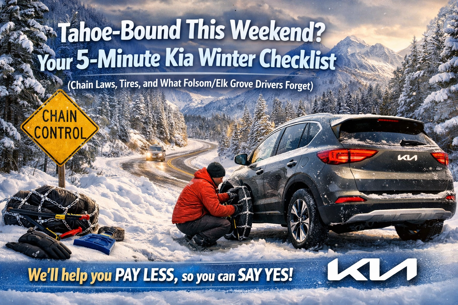 [HERO] Tahoe-Bound This Weekend? Your 5-Minute Kia Winter Checklist (Chain Laws, Tires, and What Folsom/Elk Grove Drivers Forget)
