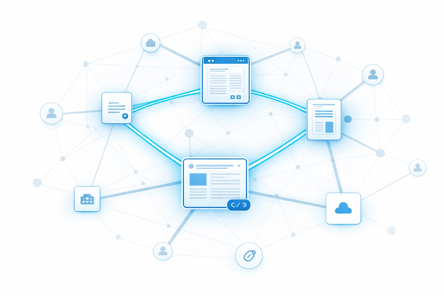 Quality backlink network diagram comparing strong authoritative links versus weak connections