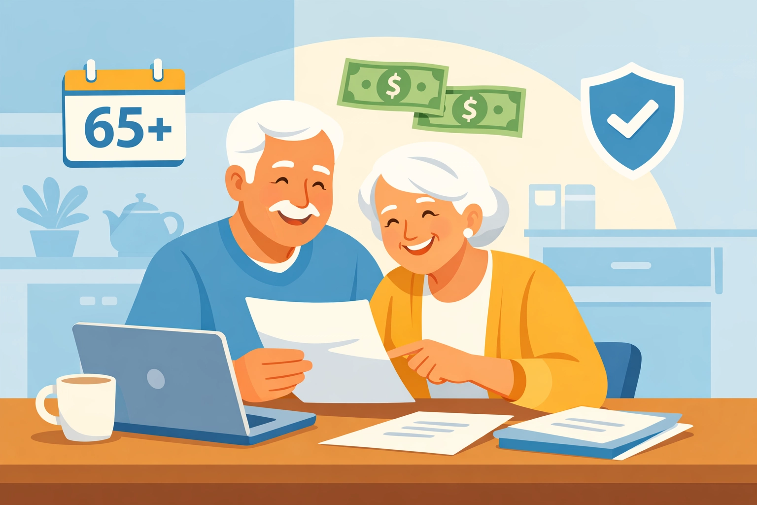 Senior couple planning retirement taxes and reviewing 2026 tax deduction benefits