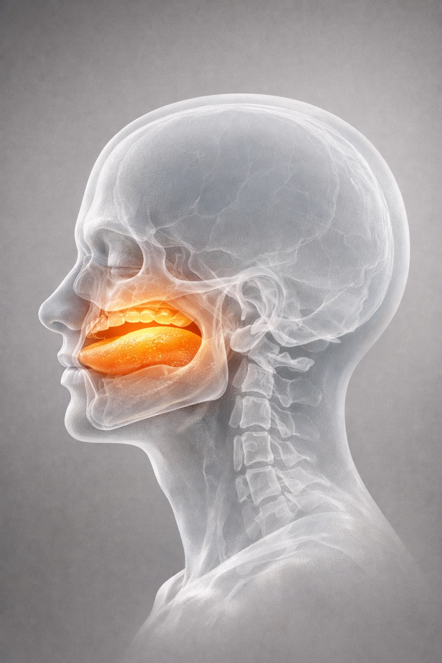 Anatomical diagram showing proper tongue posture against the palate to support airway health and jaw symmetry.
