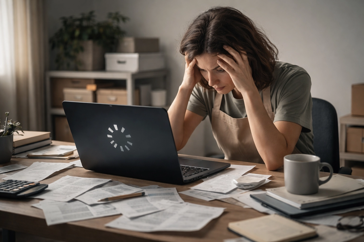 Small business owner stressed by a slow website, highlighting hidden website costs in the North East.