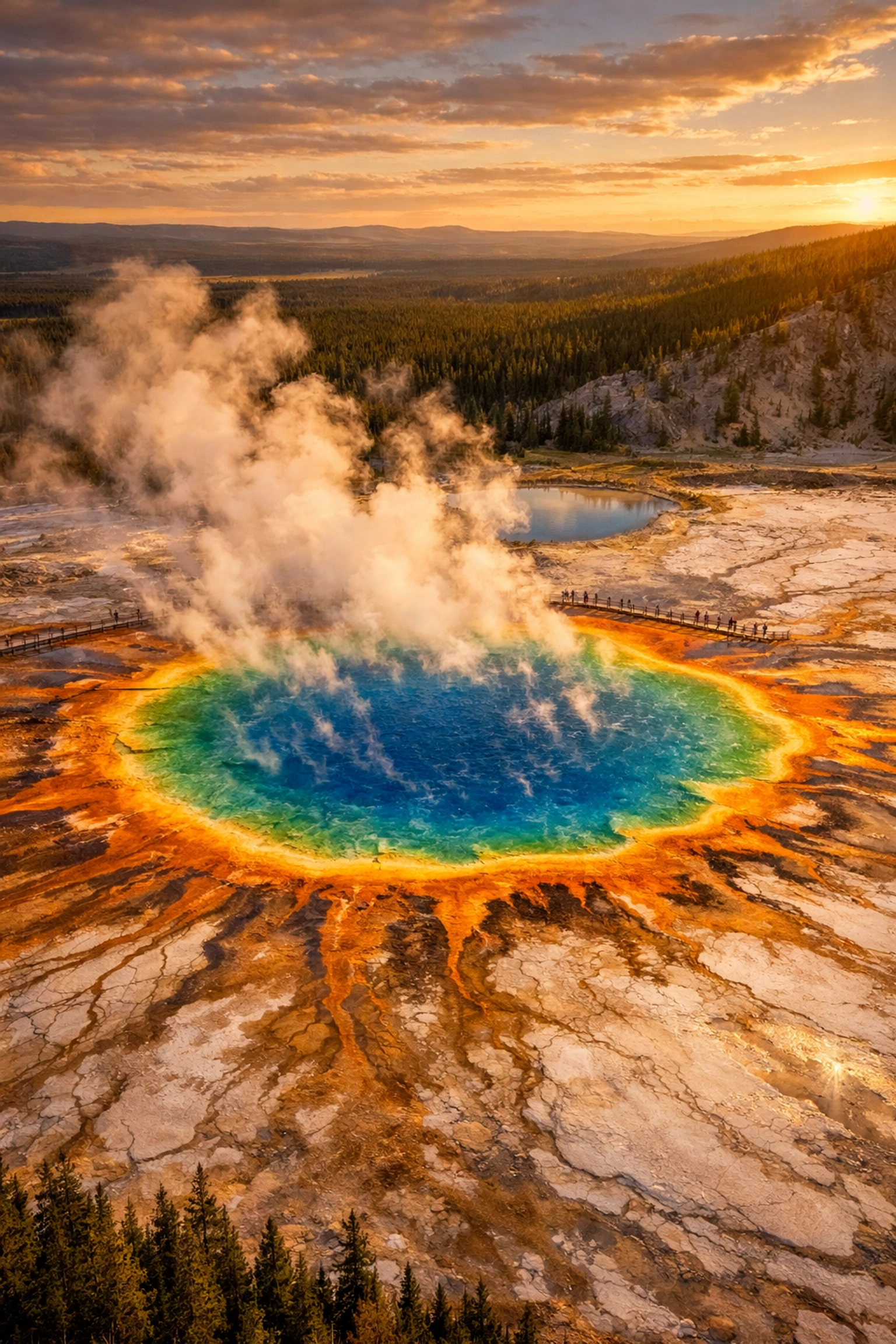 Grand Prismatic Spring in Yellowstone showing colorful thermal pools for student educational trips