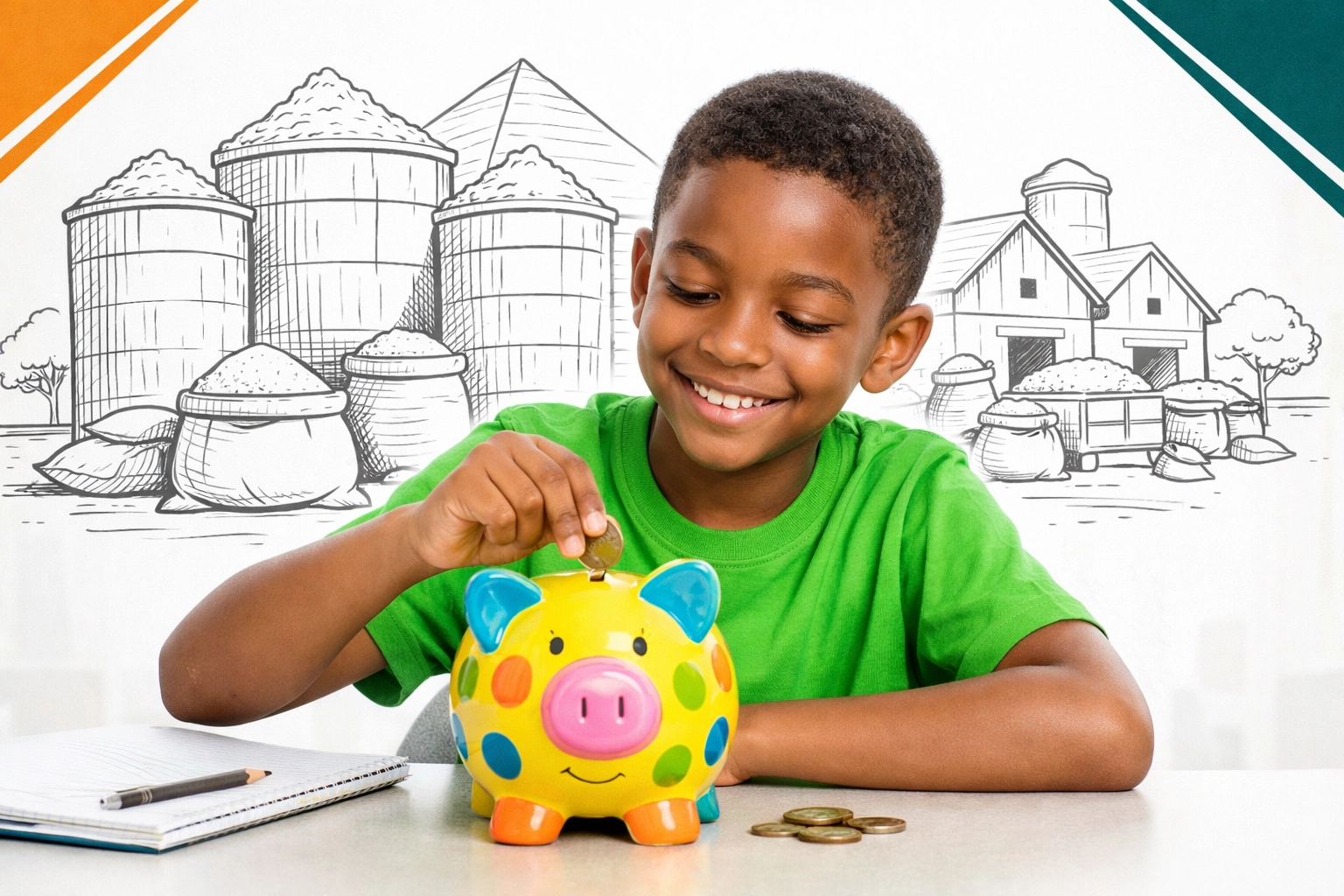 Child saving money in piggy bank learning biblical financial planning and stewardship