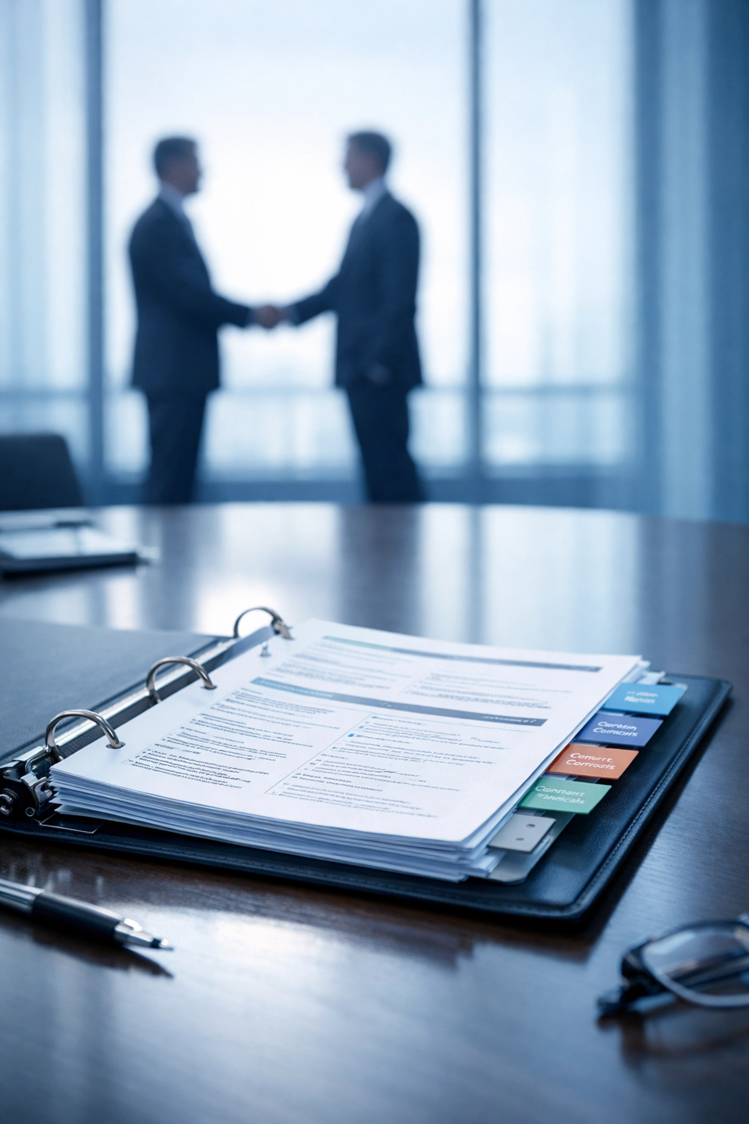 Business documentation and handshake representing prepared Alabama business sale transition