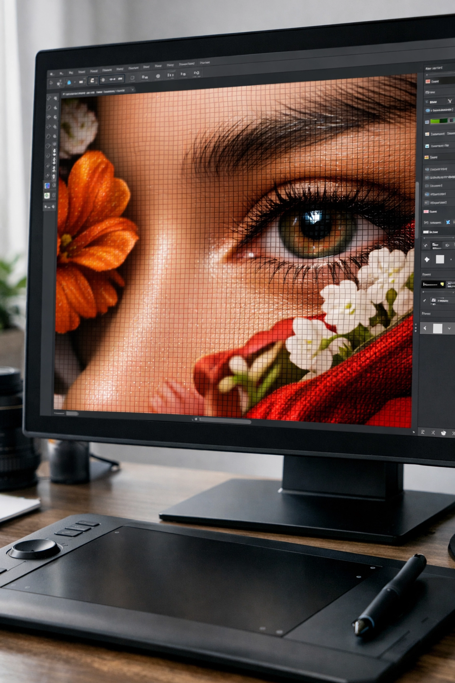 Digital monitor displaying fine art image at 300 DPI resolution for giclee printing
