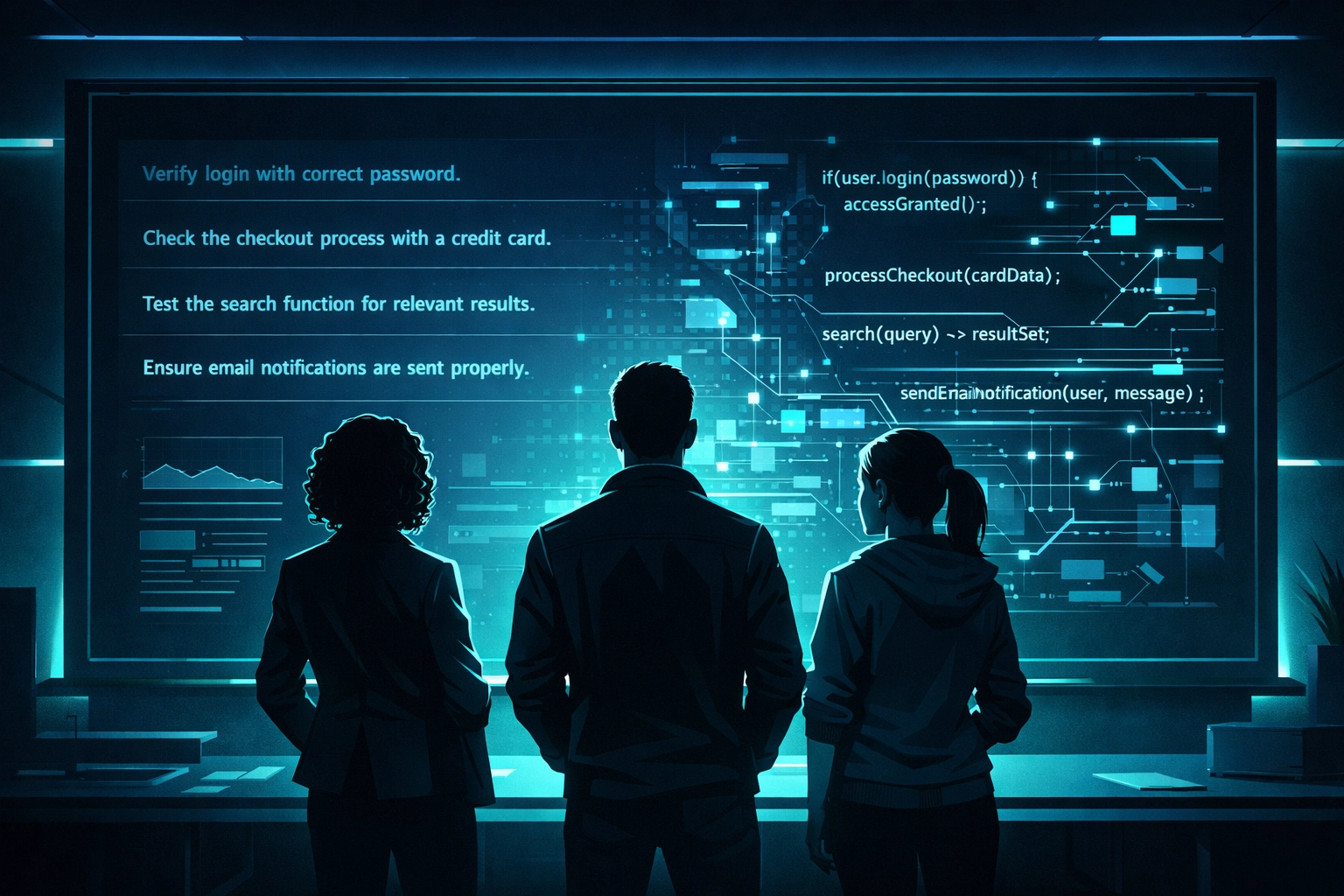 QA team creating automated tests using natural language without writing code