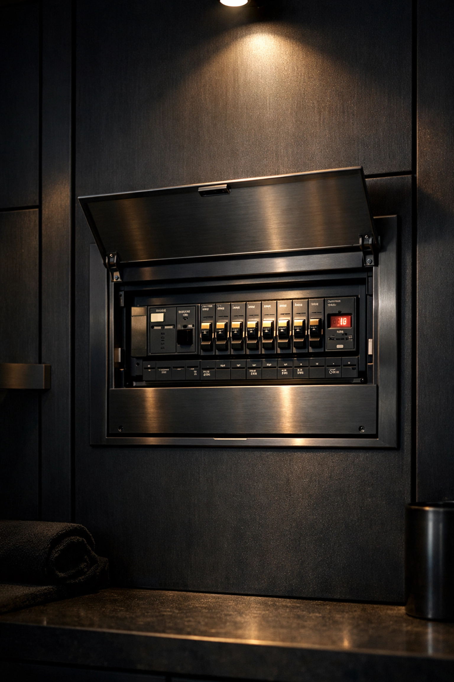 A modern high-spec electrical consumer unit installed during a professional home wiring upgrade.