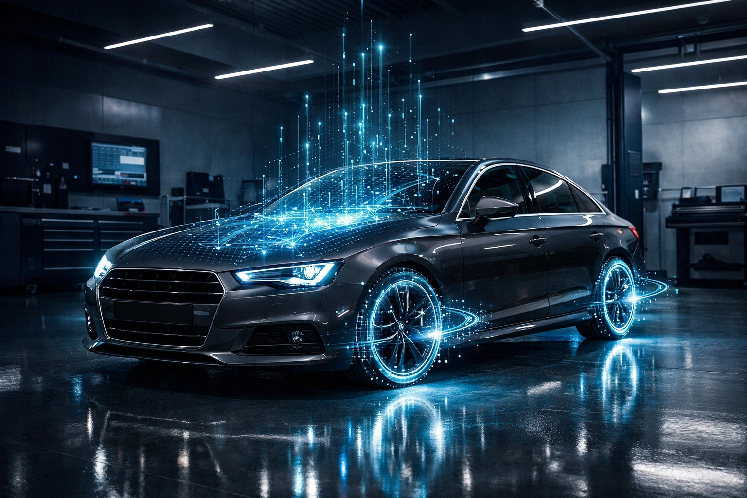 Advanced digital diagnostic scan of a European vehicle at a Vernon BC auto repair shop.