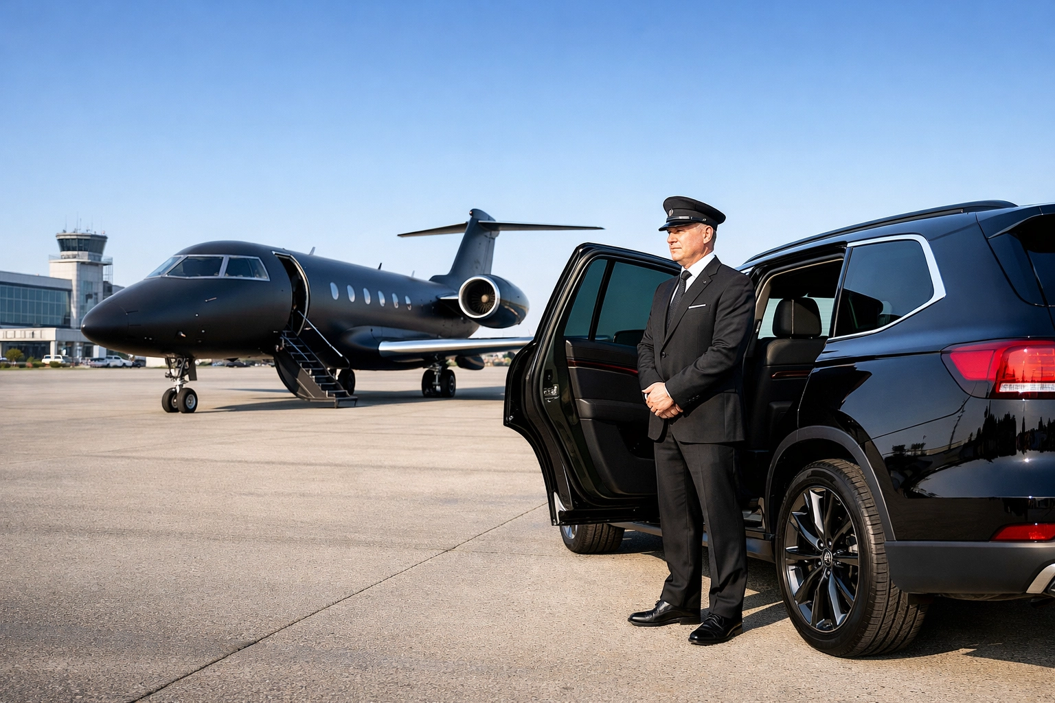Luxury private jet and chauffeur service for high-level Super Bowl corporate travel logistics.
