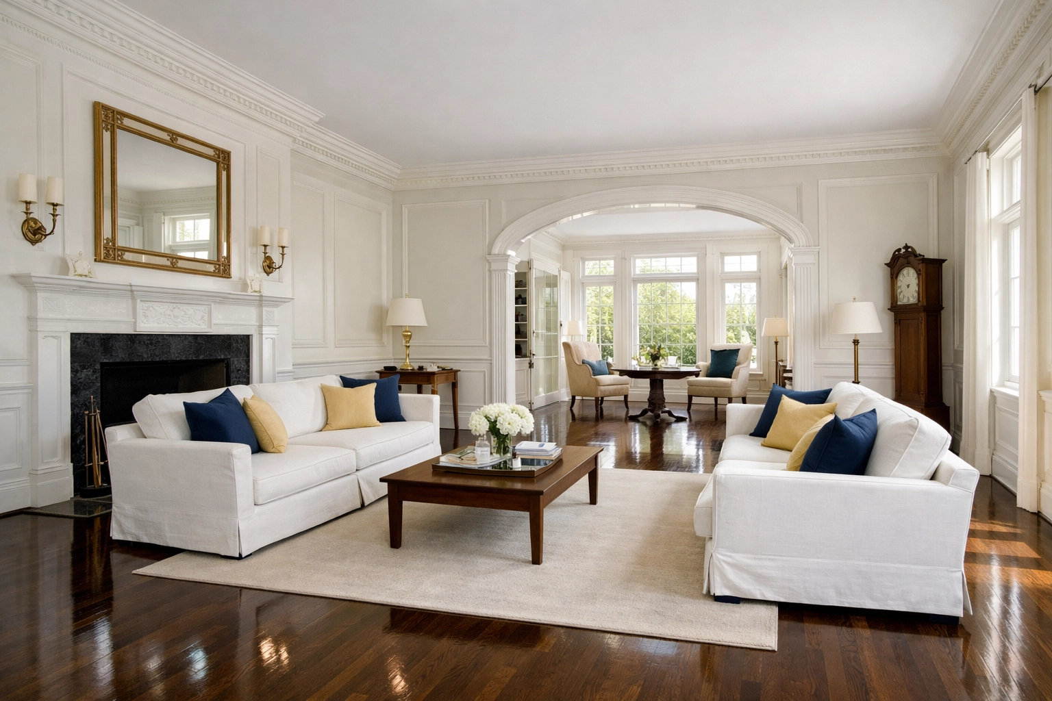 A spotless Lincoln, MA living room after expert MetroWest deep cleaning services.