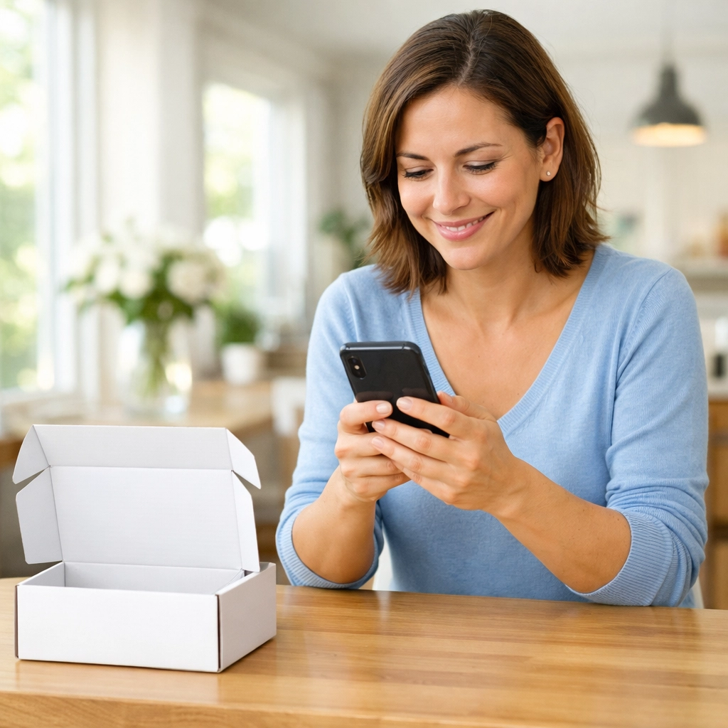 A person at home receiving their medical weight loss prescription delivery from an online doctor.