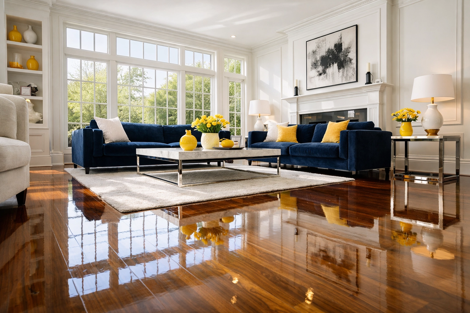 Spotless luxury living room in Wellesley showing high-quality results from professional cleaning services near me.