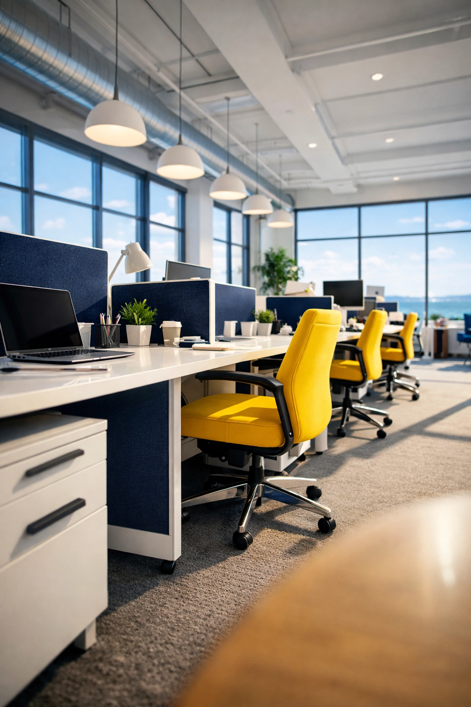 Spotless open-plan workspace in Revere, MA, showcasing professional commercial cleaning.