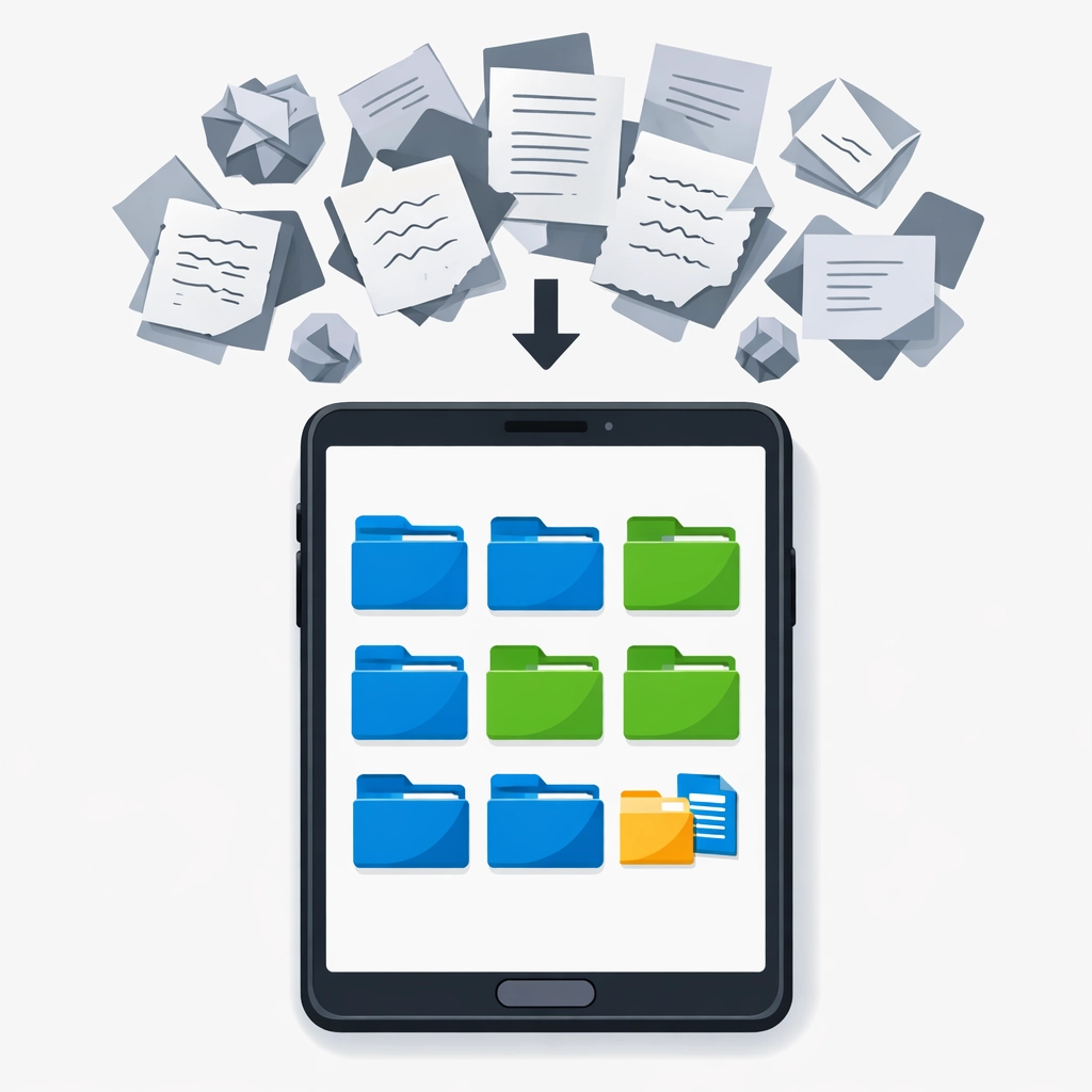 Organizing tax documents digitally on a tablet to prepare for a New Haven tax preparation appointment.